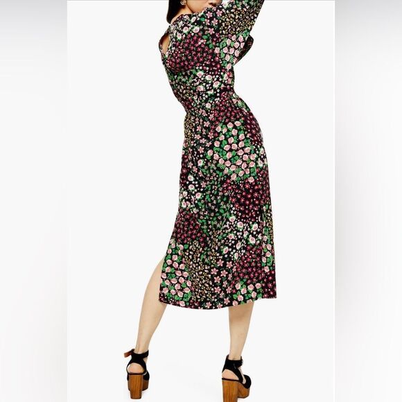 Topshop Nordstrom Floral Long Sleeve Belted‎ Midi Dress Size 2 - Picture 3 of 8
